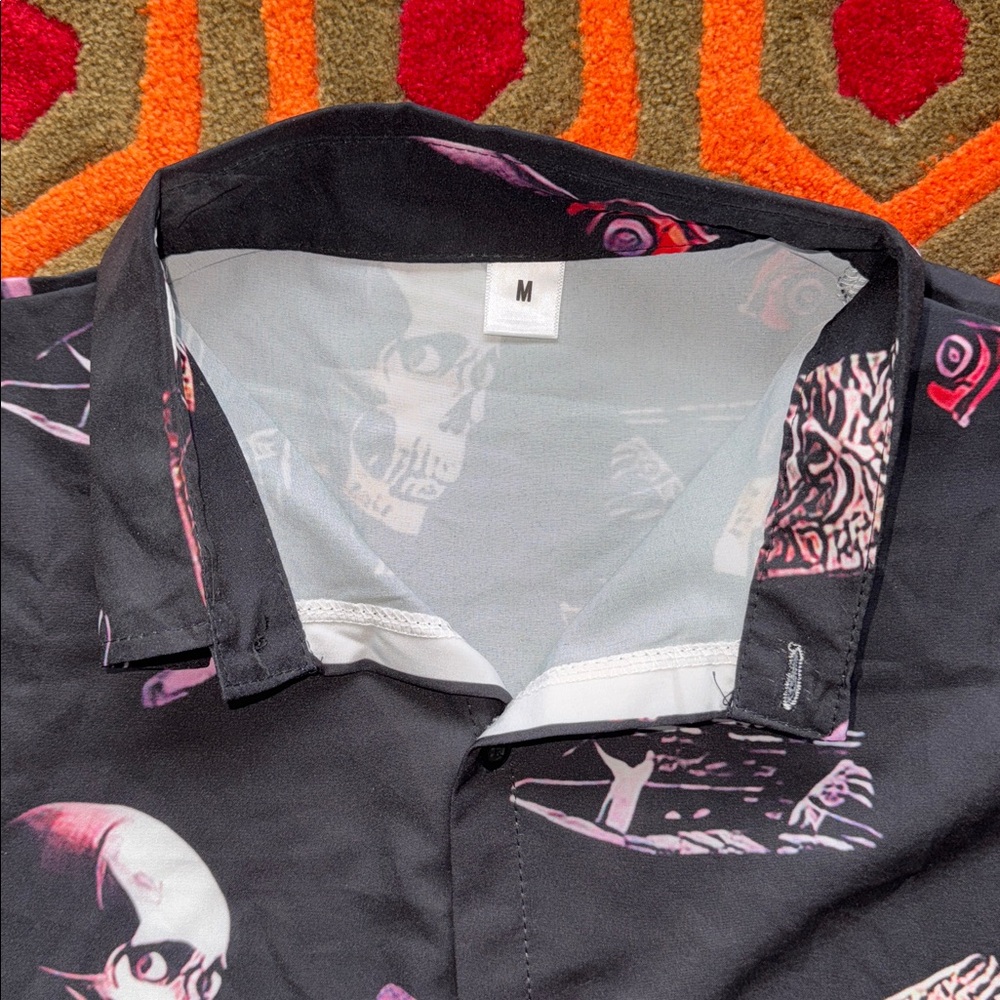 MAKE OFFER! Men''s Evil Dead II 2 Black Graphic Button Down Shirt horror Medium - Picture 3 of 6